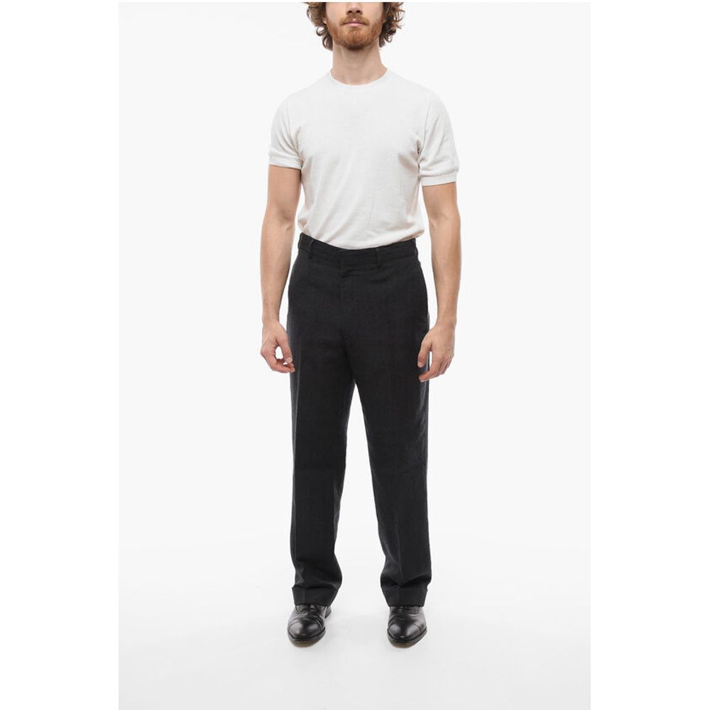 J.Press Baggy Fit-Hose aus Wolle und Leinen mit Bündchen am Saum