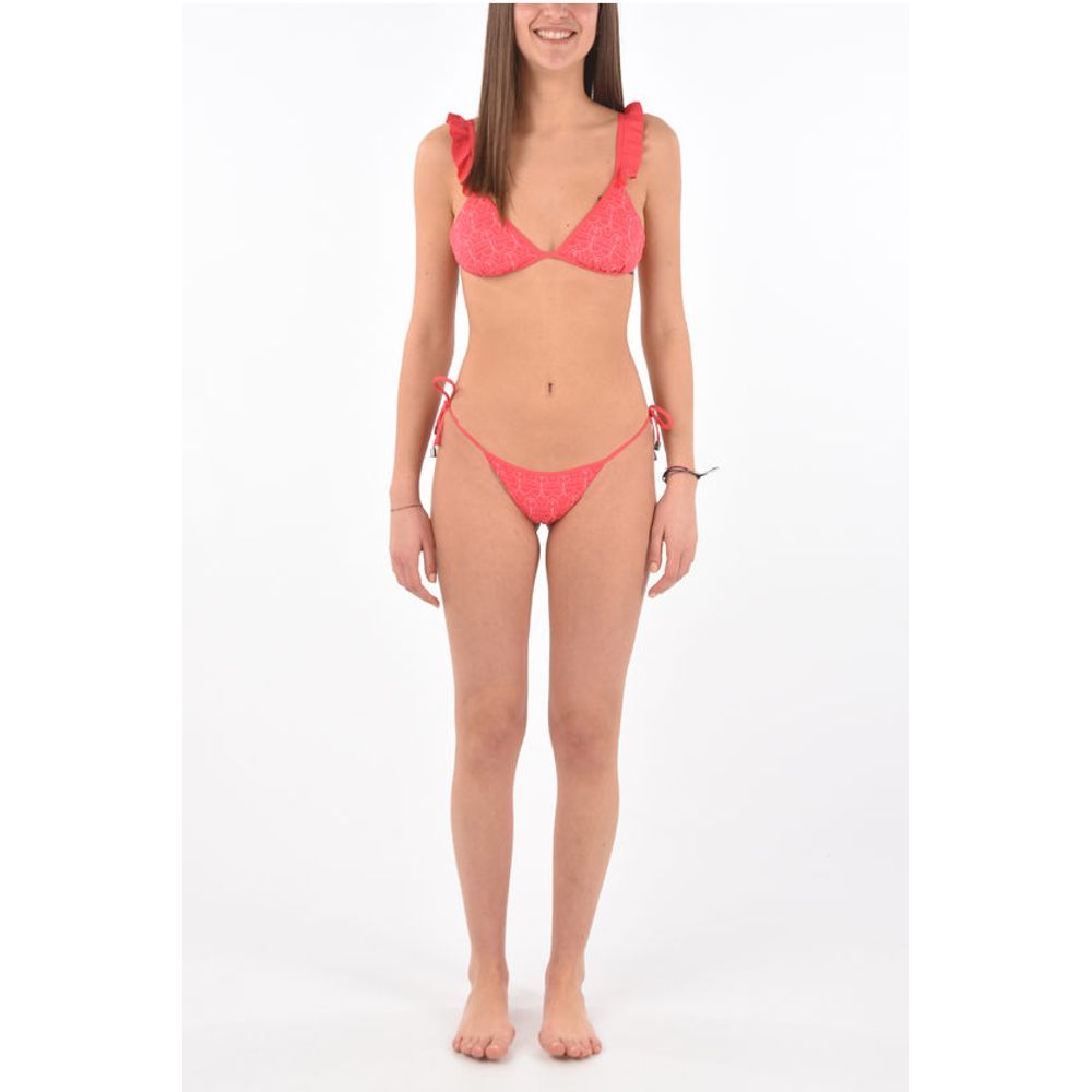 Karl Lagerfeld Bedrucktes hochgeschnittenes Bikini-Unterteil mit Bindung