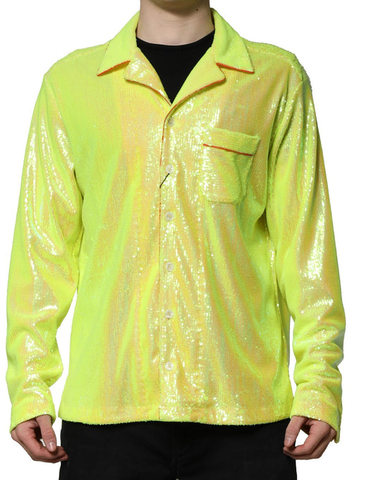Dolce & Gabbana Gelbes Pailletten-Polyester-Lounge-Luxushemd