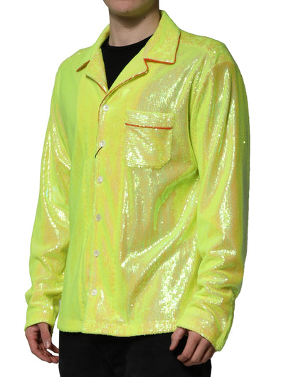 Dolce & Gabbana Gelbes Pailletten-Polyester-Lounge-Luxushemd
