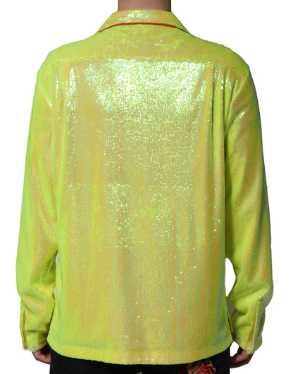 Dolce & Gabbana Gelbes Pailletten-Polyester-Lounge-Luxushemd
