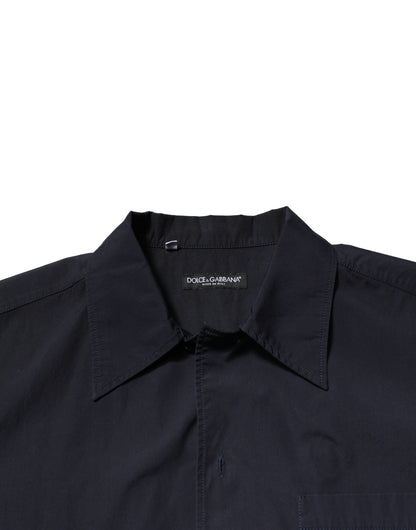 Dolce & Gabbana Dunkelblaues Baumwollhemd mit kurzen Ärmeln Freizeithemd