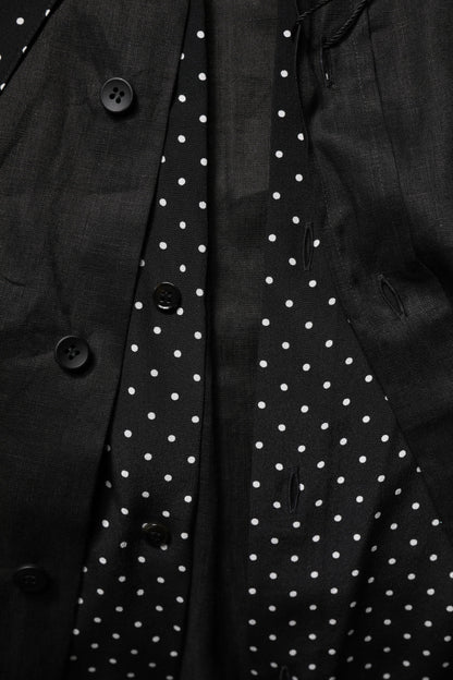 Dolce & Gabbana Schwarzes Polka Dot Leinen Seide Herren Freizeithemd