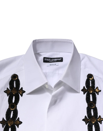 Dolce & Gabbana Weißes GOLD verschönertes formelles Herrenhemd