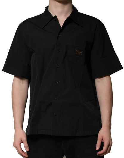 Dolce & Gabbana Schwarzes Baumwollhemd mit kurzen Ärmeln und Knopfleiste