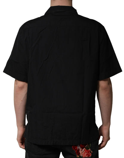 Dolce & Gabbana Schwarzes Baumwollhemd mit kurzen Ärmeln und Knopfleiste