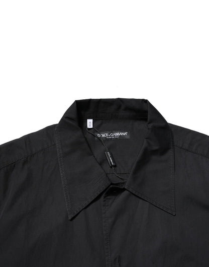 Dolce & Gabbana Schwarzes Baumwollhemd mit kurzen Ärmeln und Knopfleiste