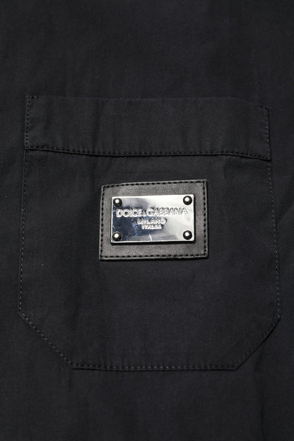 Dolce & Gabbana Schwarzes Baumwollhemd mit kurzen Ärmeln und Knopfleiste