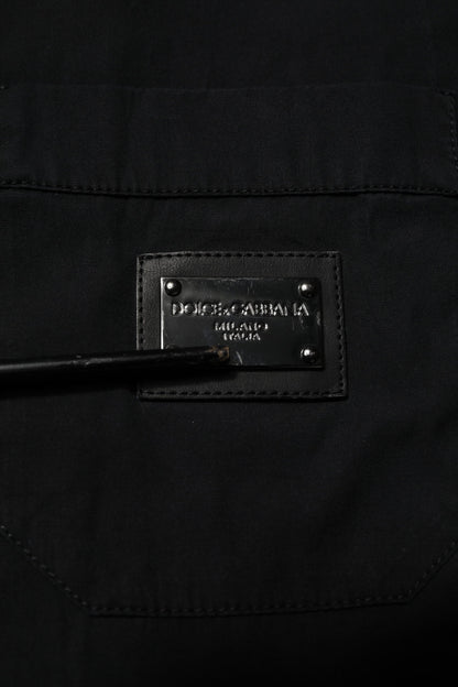 Dolce & Gabbana Schwarzes Baumwollhemd mit kurzen Ärmeln und Knopfleiste