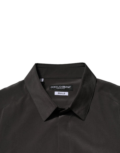 Dolce & Gabbana Dunkelbraunes Seidenhemd GOLD Herren Kleid Formales Hemd