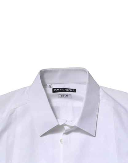 Dolce & Gabbana Weißes Lätzchen Baumwolle Popeline GOLD Herren Hemd