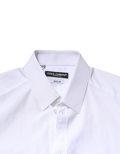 Dolce & Gabbana Weißes GOLD Langärmeliges Herren Kleid Formales Hemd