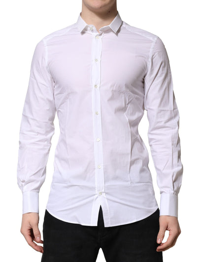 Dolce & Gabbana Weißes langärmeliges Hemd aus Baumwolle GOLD Formal