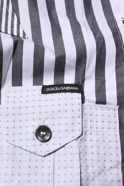 Dolce & Gabbana Weiß Grau Gestreiftes Baumwolle Männer Freizeithemd