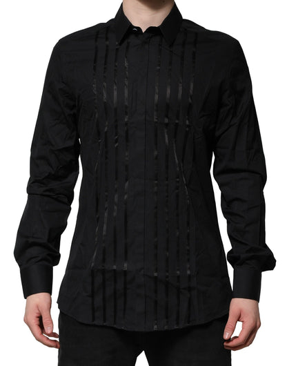 Dolce & Gabbana Schwarzes Baumwolle GOLD Herrenhemd