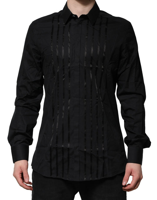 Dolce & Gabbana Schwarzes Baumwolle GOLD Herrenhemd