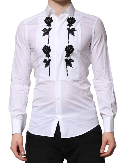 Dolce & Gabbana Weißes Hemd mit Blumenstickerei Herren GOLD Formal