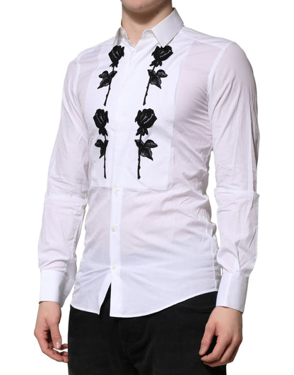 Dolce & Gabbana Weißes Hemd mit Blumenstickerei Herren GOLD Formal