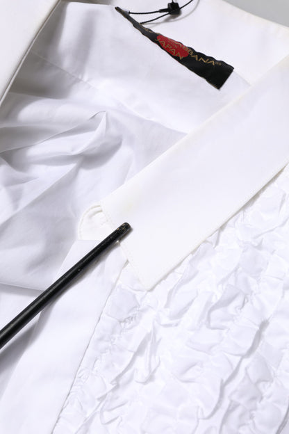 Dolce & Gabbana Weißes Hemd mit Rüschenbesatz aus Baumwolle für den formellen Anlass