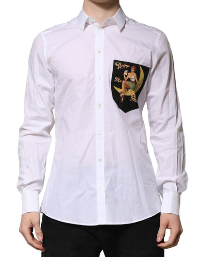 Dolce & Gabbana Weißes MARTINI Langärmeliges Herrenhemd Formal