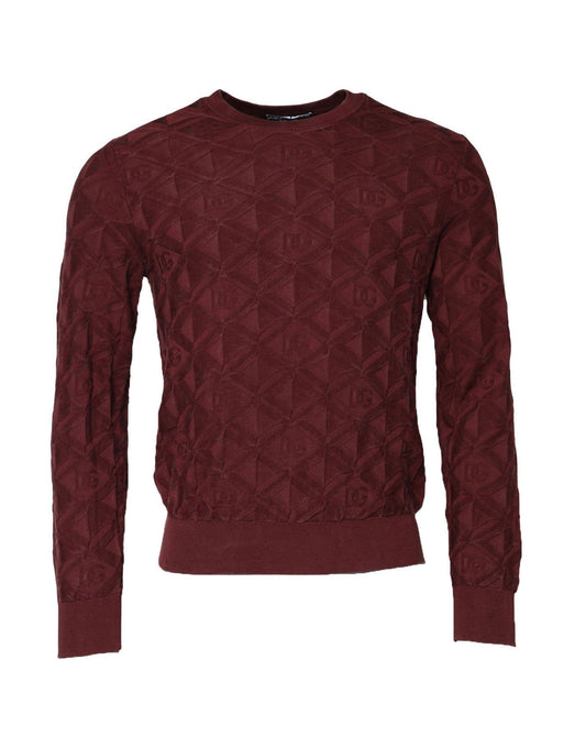Dolce & Gabbana Bordeauxfarbener Pullover mit Rundhalsausschnitt aus Seidenstrick