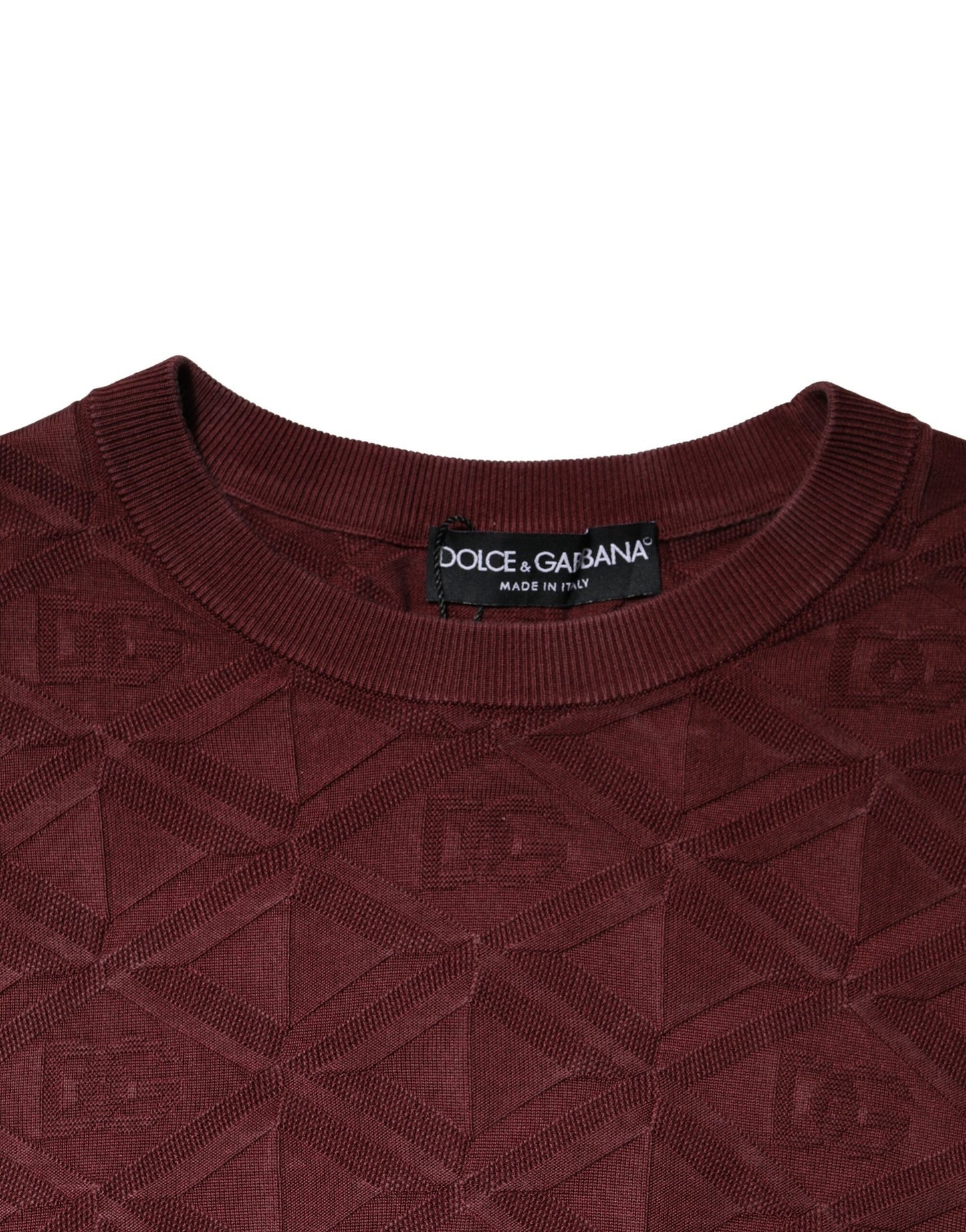 Dolce & Gabbana Bordeauxfarbener Pullover mit Rundhalsausschnitt aus Seidenstrick