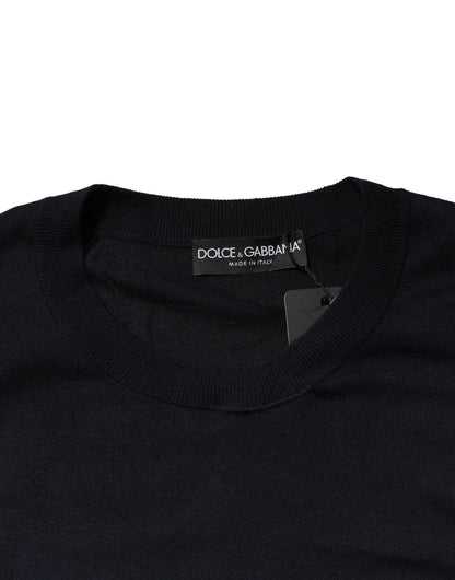 Dolce & Gabbana Schwarzer langärmeliger Pullover mit Rundhalsausschnitt