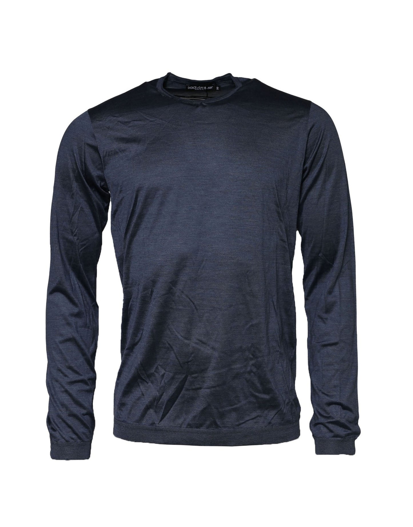 Dolce & Gabbana Dunkelblaues Seiden-Rundhals-Sweatshirt Pullover