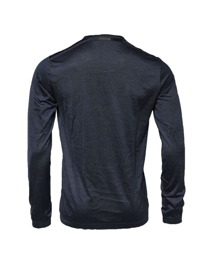 Dolce & Gabbana Dunkelblaues Seiden-Rundhals-Sweatshirt Pullover