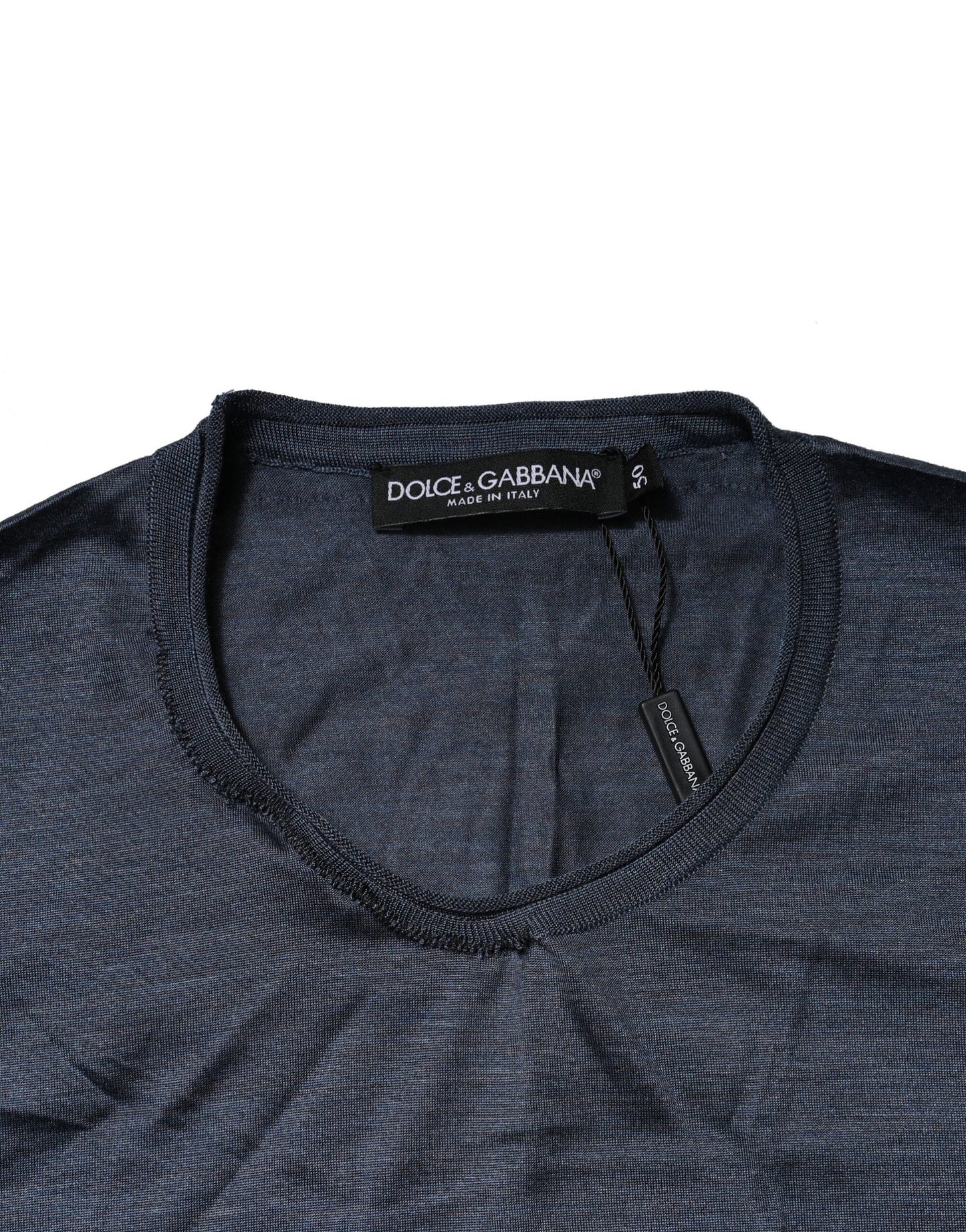 Dolce & Gabbana Dunkelblaues Seiden-Rundhals-Sweatshirt Pullover