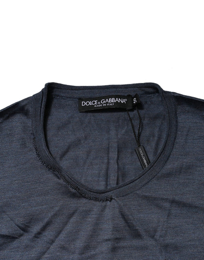 Dolce & Gabbana Dunkelblaues Seiden-Rundhals-Sweatshirt Pullover