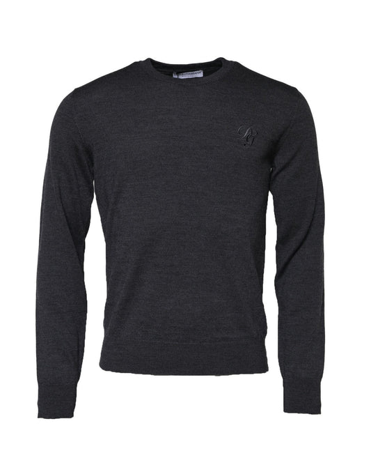 Dolce & Gabbana Dunkelgrauer Pullover mit Rundhalsausschnitt aus Wolle