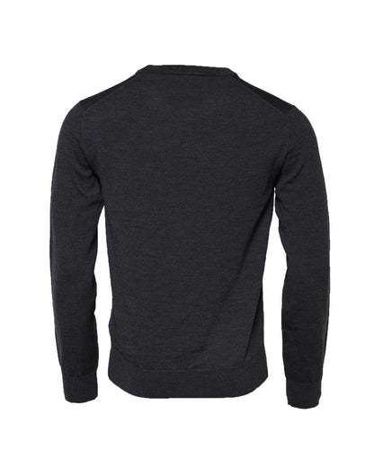 Dolce & Gabbana Dunkelgrauer Pullover mit Rundhalsausschnitt aus Wolle