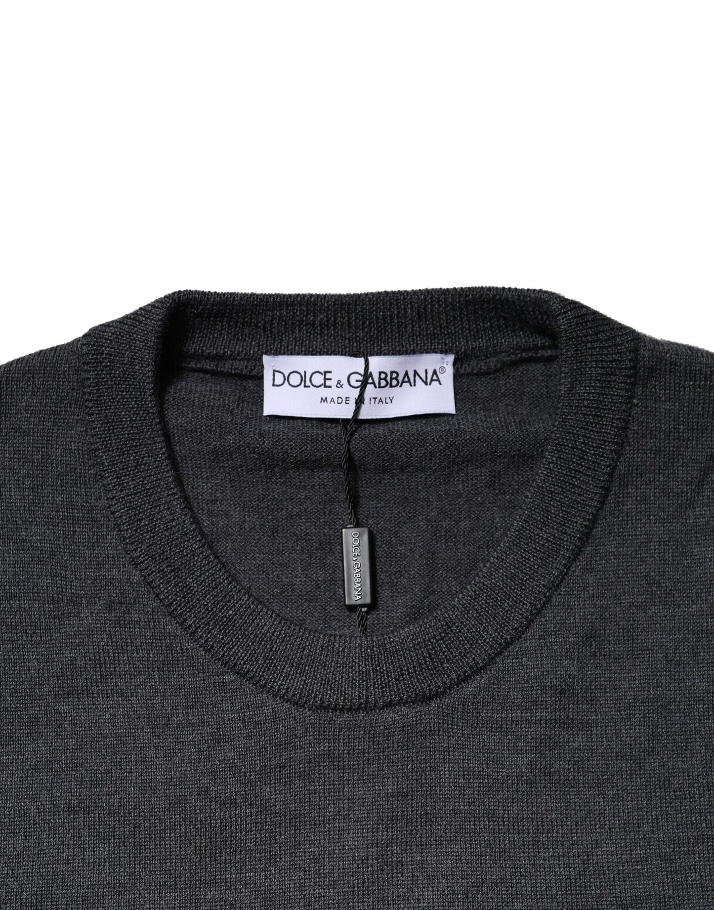 Dolce & Gabbana Dunkelgrauer Pullover mit Rundhalsausschnitt aus Wolle