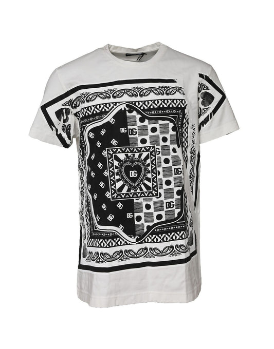 Dolce & Gabbana Weißes Bandana Baumwoll-T-Shirt mit Rundhalsausschnitt für Männer