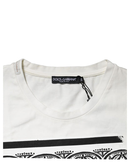 Dolce & Gabbana Weißes Bandana Baumwoll-T-Shirt mit Rundhalsausschnitt für Männer