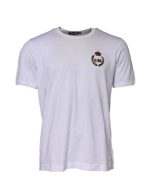 Dolce & Gabbana Weißes King Crown Baumwoll-T-Shirt mit Rundhalsausschnitt
