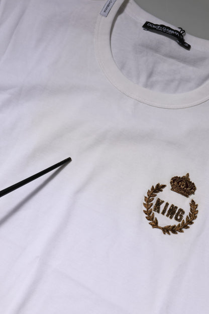 Dolce & Gabbana Weißes King Crown Baumwoll-T-Shirt mit Rundhalsausschnitt