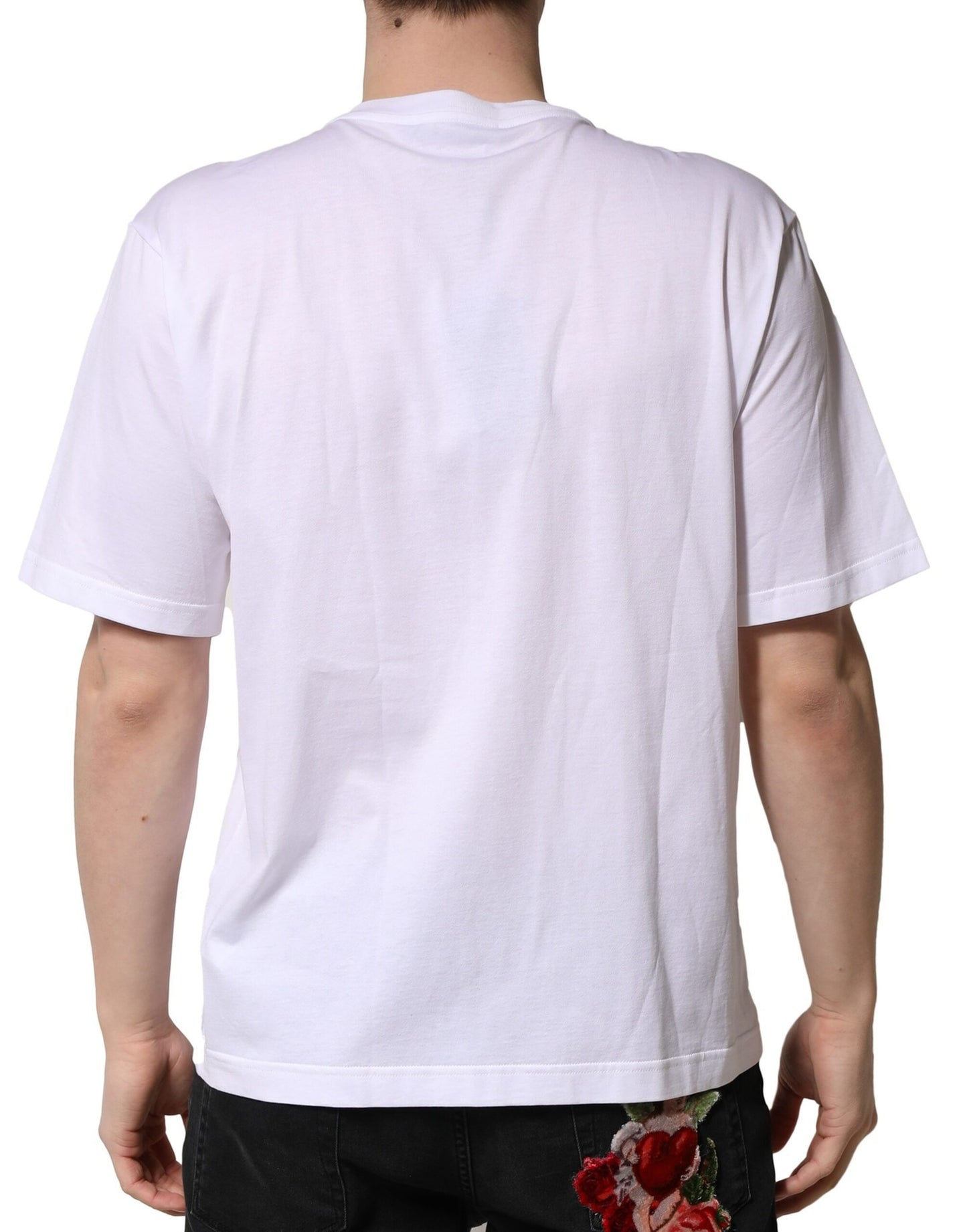 Dolce & Gabbana Weißes T-Shirt mit Rundhalsausschnitt aus Baumwolle mit Verzierungen