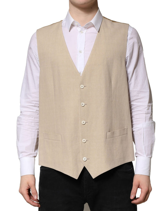 Dolce & Gabbana Beige Leinen Kleid Formal Männer Weste Weste