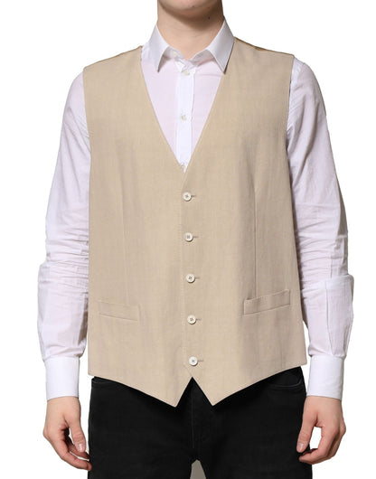 Dolce & Gabbana Beige Leinen Kleid Formal Männer Weste Weste