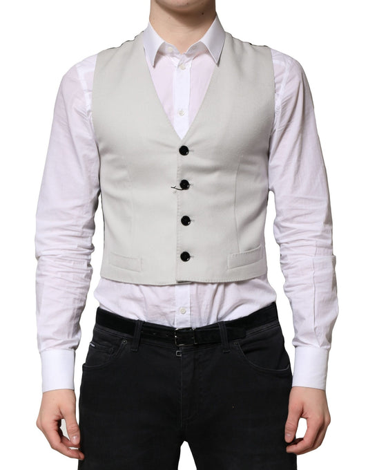 Dolce & Gabbana Graue Wolle Kleid Formal Männer Weste Weste