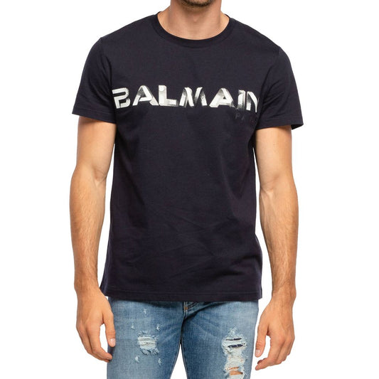 Balmain T-Shirt aus blauer Baumwolle