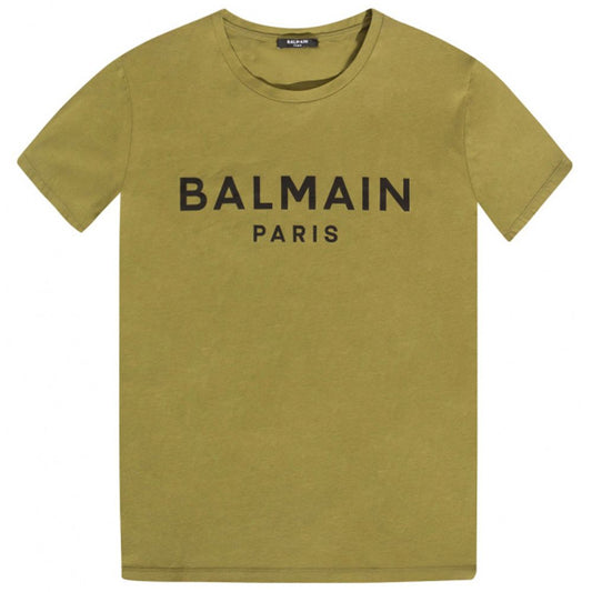 Balmain T-Shirt aus grüner Baumwolle