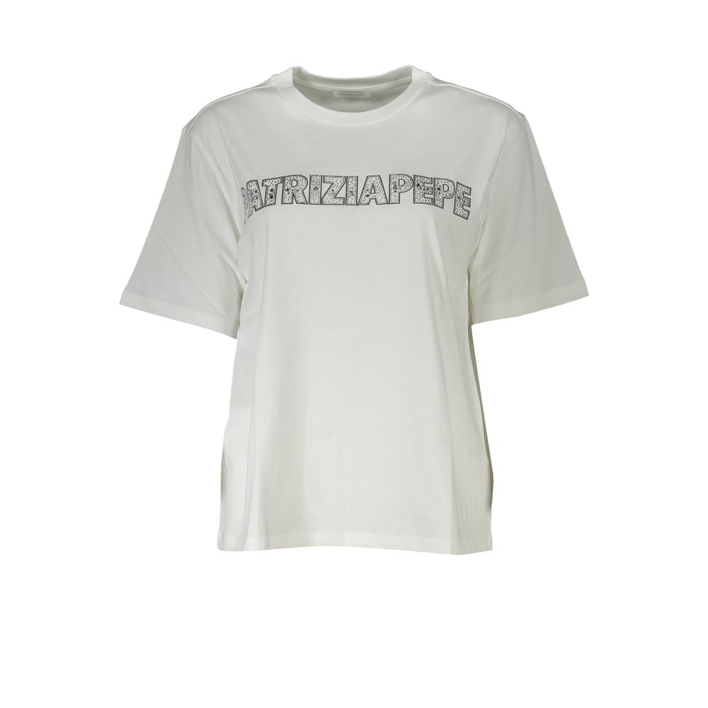 Patrizia Pepe Elegantes T-Shirt mit kurzen Ärmeln und Rundhalsausschnitt und Strassstein-Detail
