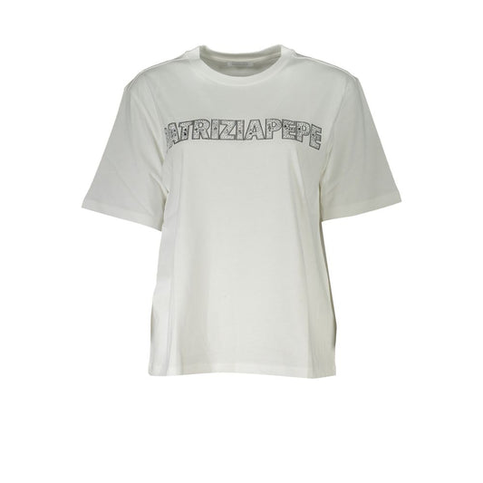 Patrizia Pepe Elegantes T-Shirt mit kurzen Ärmeln und Rundhalsausschnitt und Strassstein-Detail