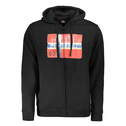 Norway 1963 Schwarzer Baumwollpullover für Männer mit Kapuze und Reißverschlusstaschen