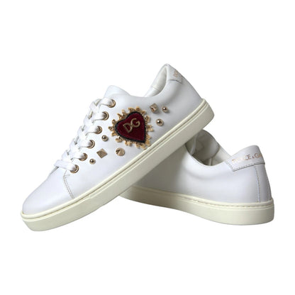 Dolce & Gabbana Weiß Leder Gold Rot Herz Turnschuhe Schuhe