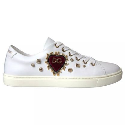 Dolce & Gabbana Weiß Leder Gold Rot Herz Turnschuhe Schuhe