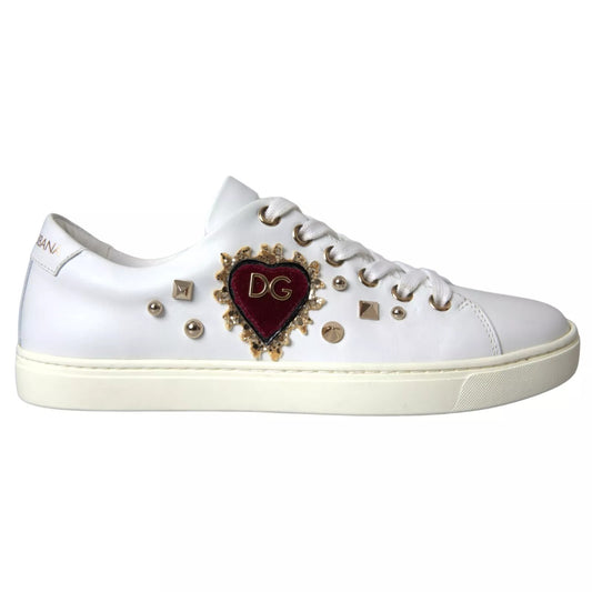 Dolce & Gabbana Weiß Leder Gold Rot Herz Turnschuhe Schuhe